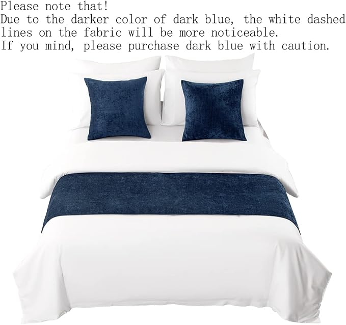 AMBERIS Bed Runner Dark Blue, Chenille Soft No Fading Modern Bed Scarf (Pillowcases Sold Separately)