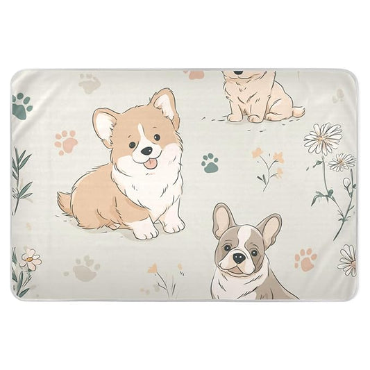 Waterproof Bed Pad Reusable Changing Pad Toddler Mattress Protector Large Pee Pad Baby Diaper Pad Soft Washable Liner Beige Dog Flower