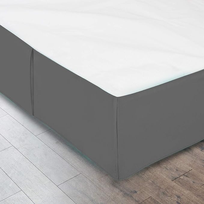 Pleated Bed Skirt 20 Inch Drop Queen Size – Wrinkle-Free Microfiber – Dust Ruffle with Split Corners Dark Grey