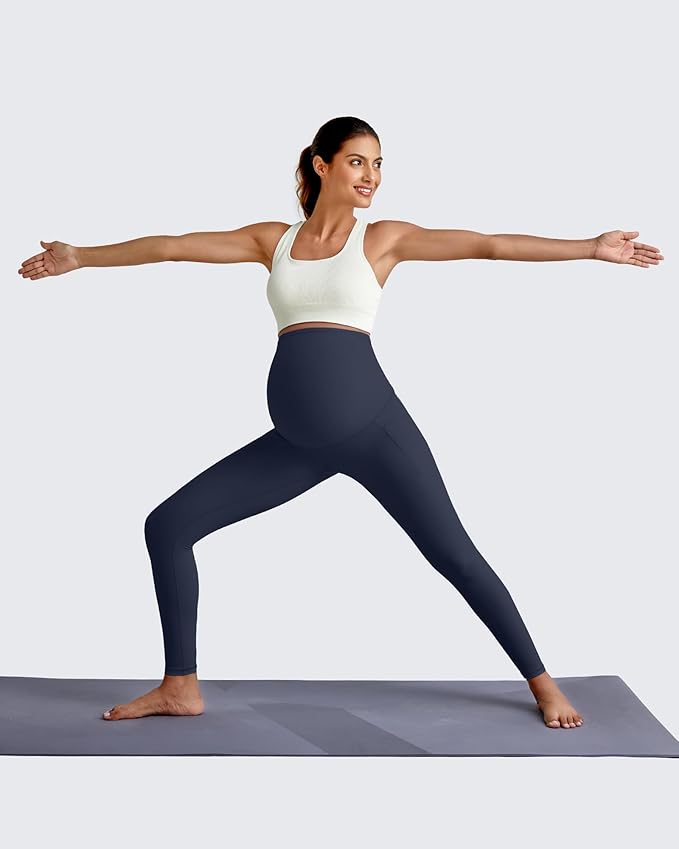G4Free BareFeel Maternity Leggings with Pockets Over The Belly Stretchy Workout Yoga Pregnancy Pants