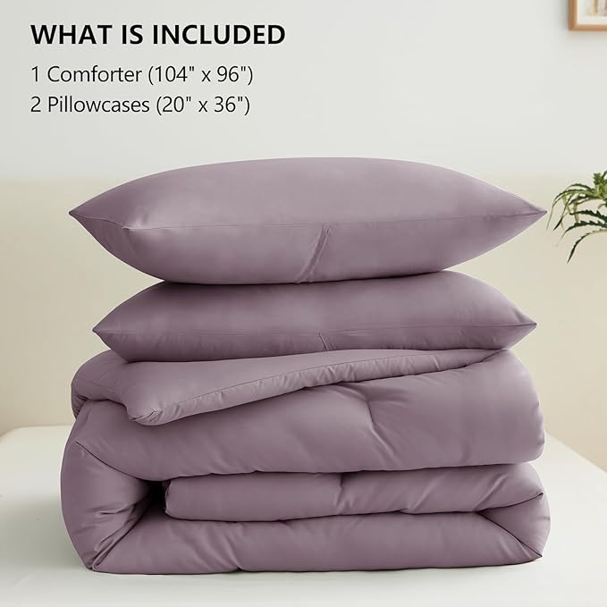 CozyLux California King Comforter Set Dusty Purple, 3 Pieces Cal King Solid Breathable Quilted Bedding Sets, Cozy Luxury Soft Bed Sets with Down Alternative Comforter and 2 Pillowcases for All Seasons