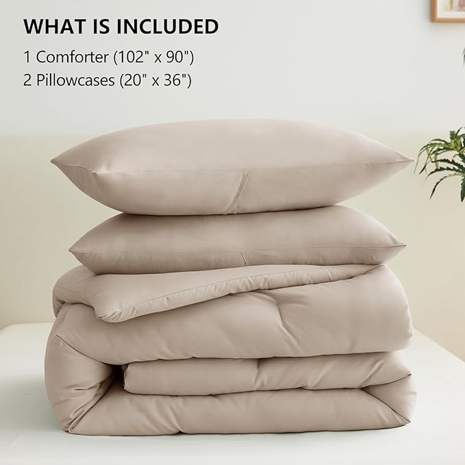 CozyLux King Size Comforter Set Wheat, 3 Pieces Solid Comforters King Size Breathable Quilted Bedding Set, Luxury Soft Bed Sets with Down Alternative Comforter (1 Comforter & 2 Pillowcases)