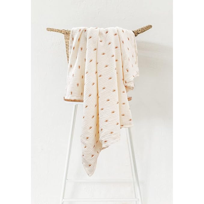 Konssy Baby Blankets for Unisex Boys Girls, Super Soft Nursery Minky Blankets with Muslin Cotton Front and Dotted Fleece Backing, Printed Bed Throws Newborn