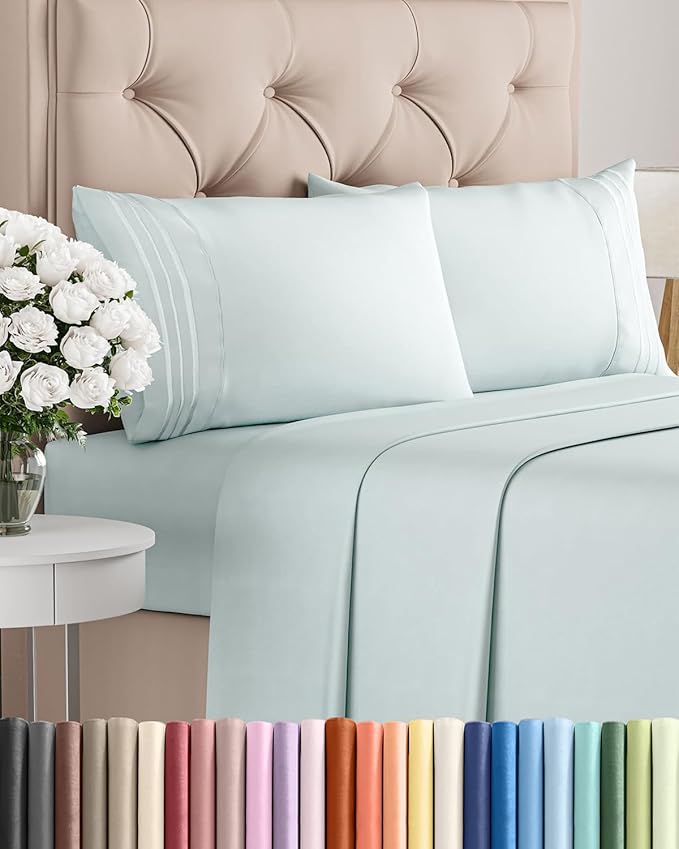 Cal King Size 4 Piece Sheet Set - Comfy Breathable & Cooling Bed Sheets Set - Hotel Luxury Bedding for Women, Men, Kids, Teens, Boys & Girls - Deep Pockets, Soft, Wrinkle Free - Oeko-Tex - Ice Blue