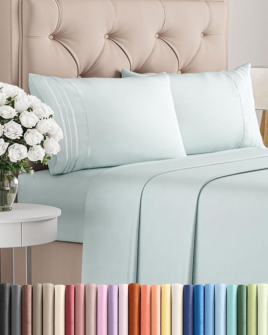 Full Size 4 Piece Sheet Set - Comfy Breathable & Cooling Bed Sheets Set - Hotel Luxury Bedding for Women, Men, Kids, Teens, Boys & Girls - Deep Pockets, Ultra-Soft, Wrinkle Free - Oeko-Tex - Ice Blue