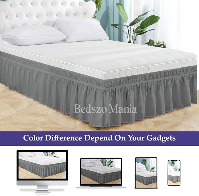 Wrap Around Bed Skirt 11" Inch Drop 100% MicrofibreFabric 1-Piece Bed Skirt Easy Fit Easy Care Fade & Wrinkle Resistant - Full Size (54"X75"), Dark Grey Color