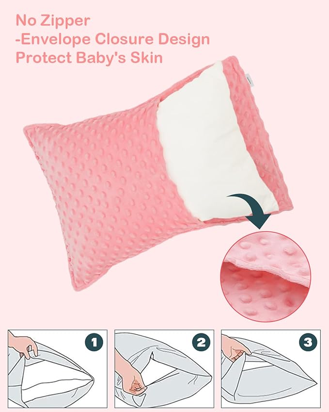 ALVABABY Toddler Pillowcase Kids Pillow Cover Polyester Bean Velvet Soft Warm 2 Pack Fit 13"x 18" or 12"x16" Envelope for Girl Boy Sleepy Travel Pink 2TPD01A