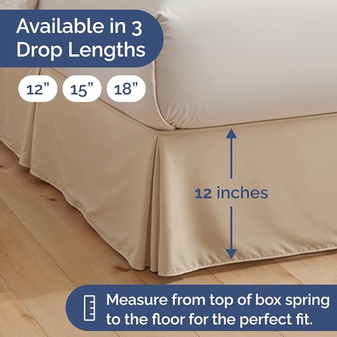 Pleated Bed Skirt Full Size - 3 Sided Pleated Bed Skirt Full - Ultra-Soft, Easy Fit with 15 Inch Tailored Drop - Hotel Quality, Wrinkle Free & Fade Resistant - for Women, Men, Kids and Teens - Cream