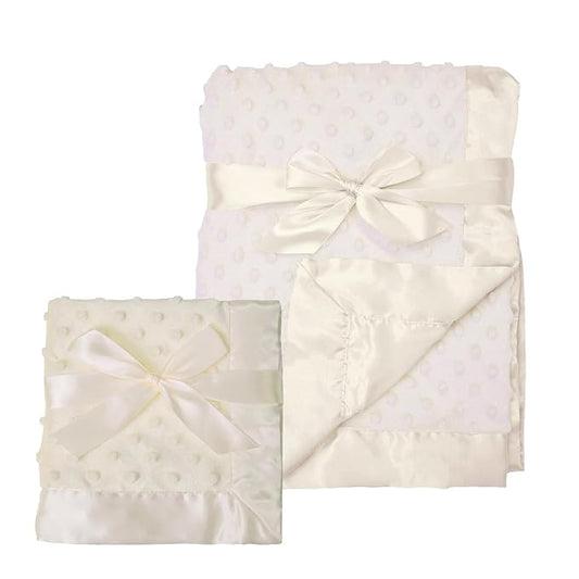 American Baby Company Heavenly Soft Chenille Blanket Set, Receiving Blanket (30" x 40") & Security Blanket (14" x 14"), Warm and Cozy, Cream, for Boys and Girls