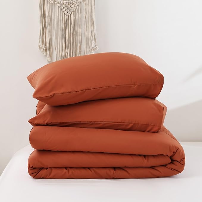 ROSGONIA Full Size Comforter Sets for Girls Boys Teens Burnt Orange,3pcs(1 Boho Comforter & 2 Pillowcases) Terracotta Dorm Bedding Kids Comforter Sets
