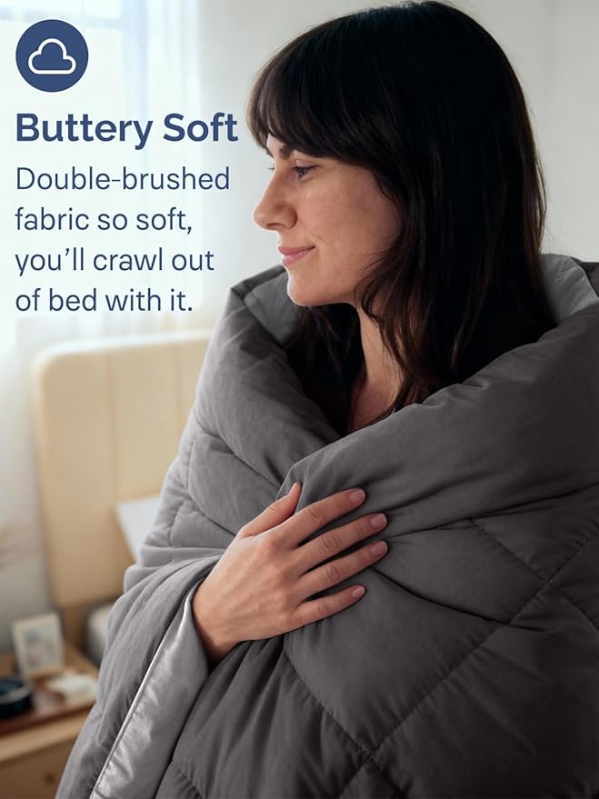 Queen Size, Dark Grey & French Grey Alternative Down Comforter - Warm & Breathable Hotel Quality Bedding for Men, Women, Kids & Teens - All Season Oversized Cooling Microfiber Duvet Insert Comforter