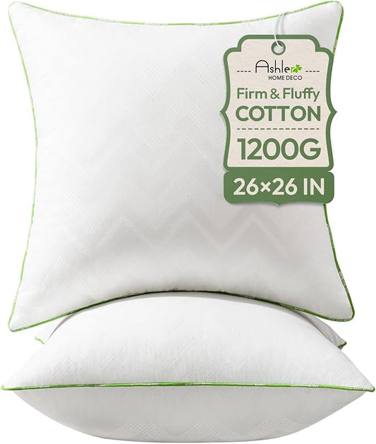 Ashler 26x26 Pillows Insert (Set of 2) - Throw Pillow Inserts with 100% Cotton Cover - 26 Inch Euro Pillows Sofa Stuffer Pillow Inserts -Decorative White Couch Pillow