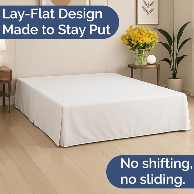Pleated Bed Skirt Twin Size - 3 Sided Pleated Bed Skirt Twin - Ultra-Soft, Easy Fit with 12 Inch Tailored Drop - Hotel Quality, Wrinkle Free & Fade Resistant - for Women, Men, Kids and Teens - White
