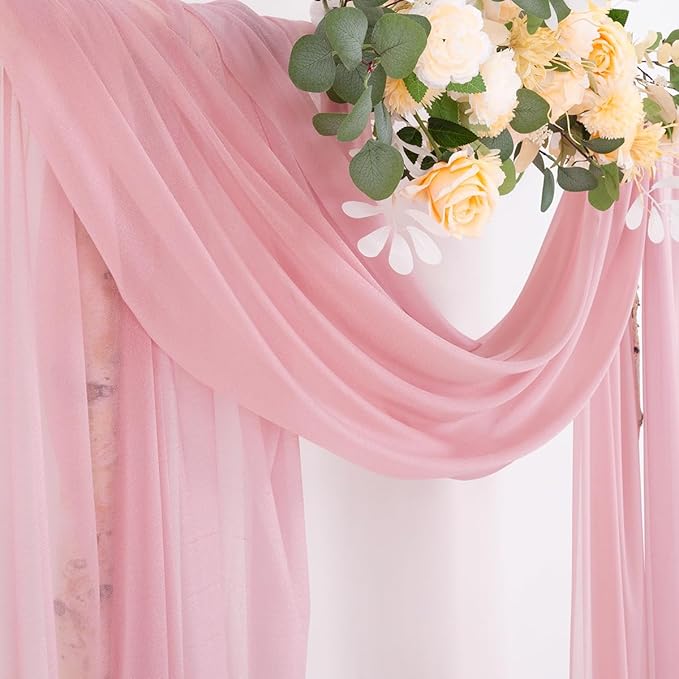 Socomi Wedding Arch Draping Fabric 29" x 20Ft 2 Panels Dusty Rose Sheer Outdoor Curtain Drapes Extra Long for Bridal Baby Shower Ceremony Birthday Party Decor