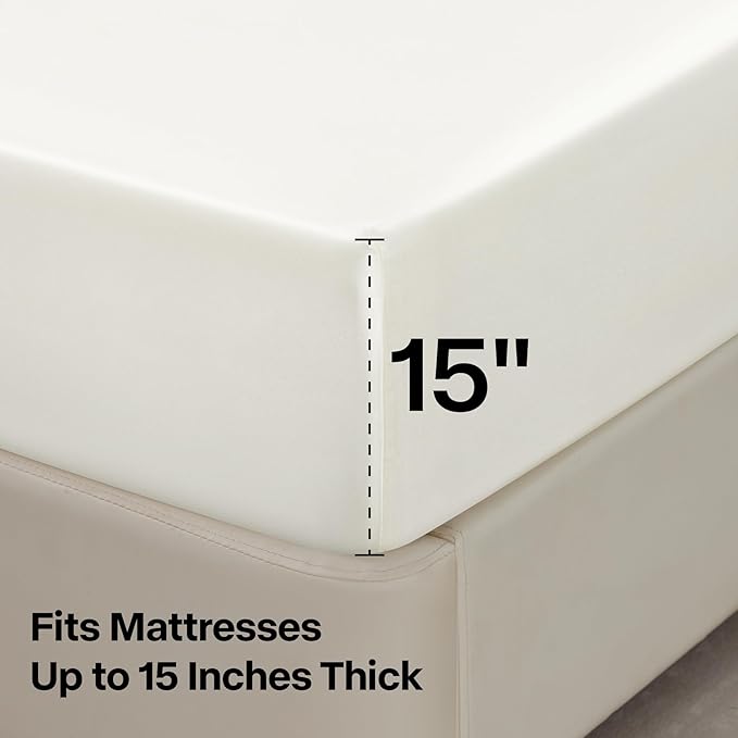 BEDELITE Satin Sheets Full Size Bed Set, Luxury Soft Ivory White Silky Sheet for Hair and Skin, Similar to Silk Bed Sheets Set 4 Pieces with 1 Deep Pocket Fitted Sheet, 1 Flat Sheet, and 2 Pillowcases