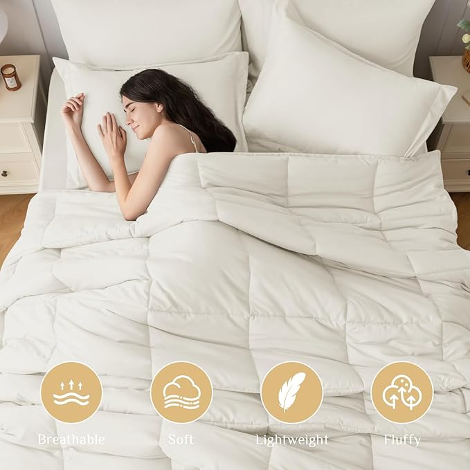 JOLLYVOGUE King Comforter Set, Ultra-Soft Bed in a Bag King Size 7 Pieces, Oeko-TEX Certified Bedding Set with Down Alternative Comforter, Sheets, Pillowcases & Shams, Ivory