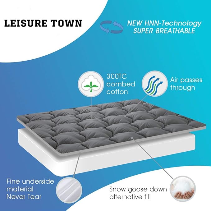 LEISURE TOWN Cotton Queen Mattress Pad Fitted Quilted Mattress Cover Pillow Top Mattress Topper Cooling Soft Breathable Mattress Protector with 8-21 Deep Pocket,Machine Washable (60x80 Grey)