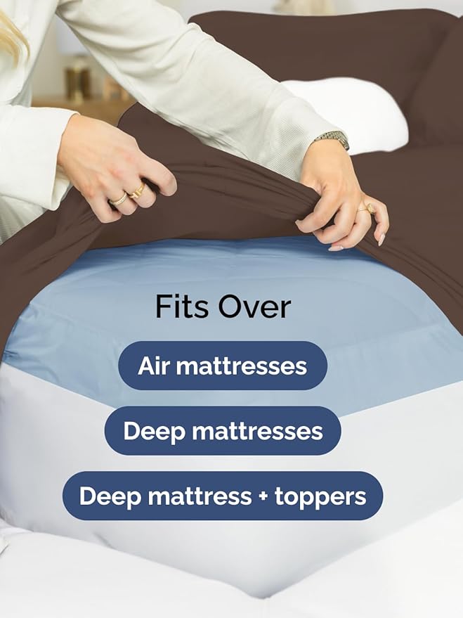 Extra Deep Twin XL Sheet Set - 4 Piece Breathable and Cooling Sheets - Hotel Luxury Bedding for Women, Men, Kids & Teens - Easy & Secure Fit - Soft, Wrinkle Free and Comfy - Extra Deep Pockets - Brown