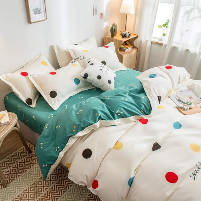 Feelyou Farmhouse Colorful Polka Dot Duvet Cover Set with Zipper Closure Ultra Soft Circles Bedding Set for Men & Women,Luxury Reversible Music Note Melody Comforter Cover Set(Twin, Beige)