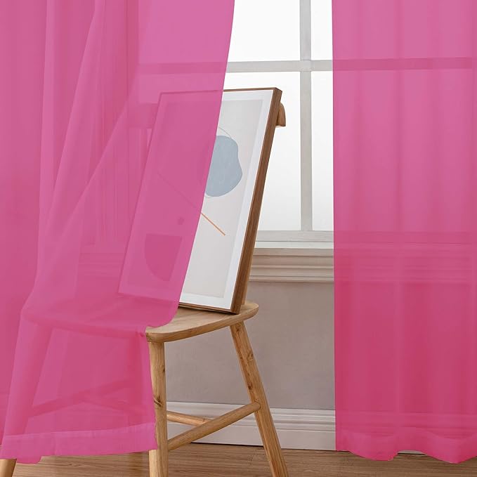 Chyhomenyc Hot Pink Sheer Curtains 45 Inch Long 2 Panels, Light Filtering Short Soft Airy Short Cafe Curtains, Modern Rod Pocket for Dinning Living Room Bedroom, 42Wx45L Inches