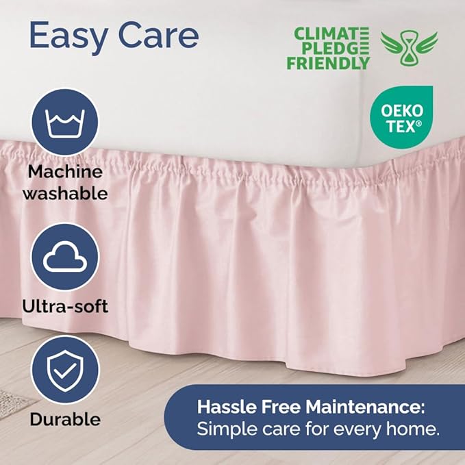 Wrap Around Dust Ruffle Bed Skirt - Lavender Pink - for Full Size Beds w/ 12 Inch Drop - Easy Fit Elastic Strap - Adjustable Pleated Bedskirt w/Brushed Fabric - Wrinkle Free, Women, Men, Kids & Teens