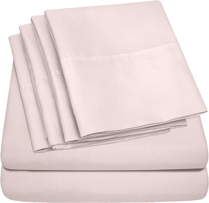 Full Size Bed Sheets - 6 Piece 1500 Supreme Collection Fine Brushed Microfiber Deep Pocket Full Sheet Set Bedding - 2 Extra Pillow Cases, Great Value, Full, Pale Pink