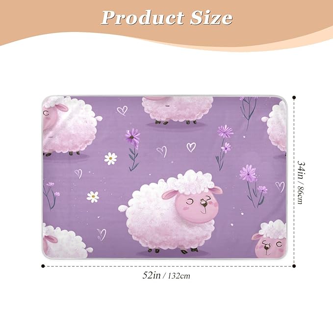 Waterproof Bed Pad Reusable Changing Pad Toddler Mattress Protector Large Pee Pad Baby Diaper Pad Soft Washable Liner Cute Purple Floral Sheep