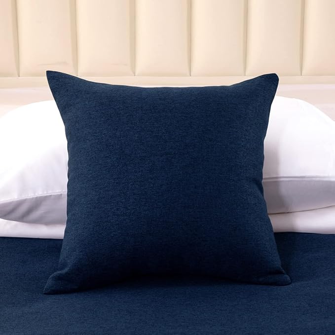 AMBERIS 2 Pillowcases (45×45cm)(Without Insert) Dark Blue, Imitation Linen Decorative 2 Pillowcases (Without Insert) for Home Hotel