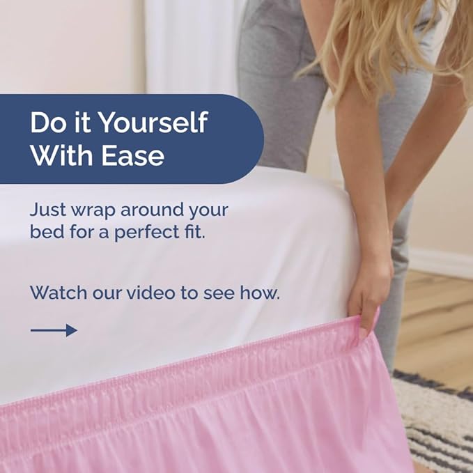 Wrap Around Dust Ruffle Bed Skirt - Light Pink - for King Size Beds with 18 Inch Drop - Elastic Strap - Adjustable Pleated Bedskirt with Brushed Fabric and Wrinkle Free - for Women, Men, Kids & Teens