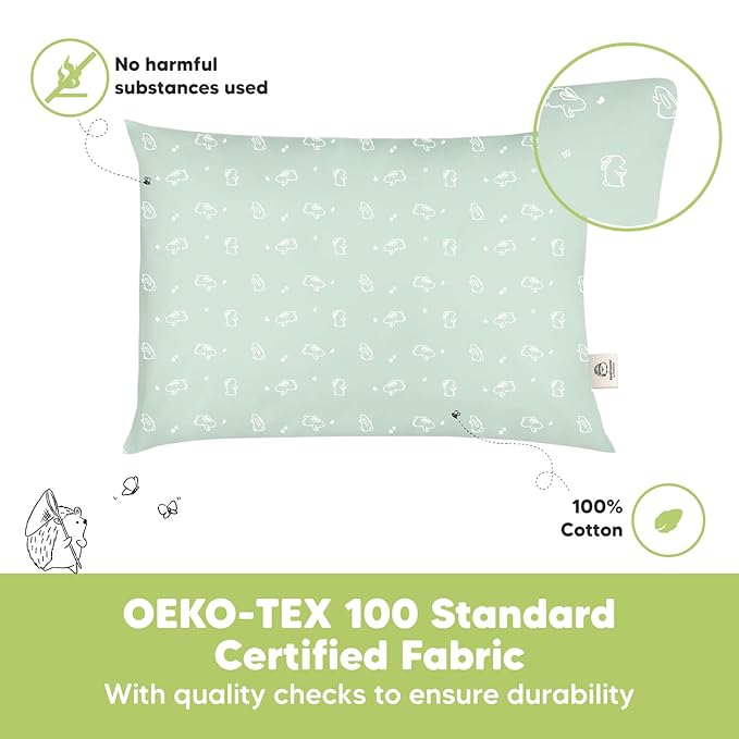 KeaBabies 2-Pack Toddler Pillows 2 Year Old to 5-13x18 Soft Organic Cotton Kids Pillow for Sleeping, Travel, School, Daycare, Nap, Toddler Bed, Machine Washable, Without Pillowcase (Bunnies)