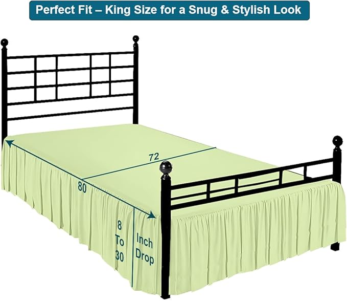 Shreem Linen Ruffled Bed Skirt with Split Corners, Gathered Style, 100% Microfiber, 16-Inch Drop, Dust Ruffle Bedskirt with Platform, King, Sage