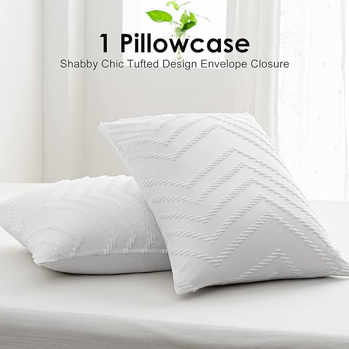 WARMDERN Boho Duvet Cover Set, Tufted Bedding Duvet Covers Soft Washed Microfiber Duvet Cover Twin Size, 2 Pieces Embroidery Shabby Chic Duvet Cover with Zipper Closure(White, Twin)