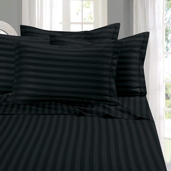 Elegant Comfort Softest and Coziest 4-Piece Sheet Set - 1500 Premium Hotel Quality Microfiber - Luxurious Wrinkle Resistant 4-Piece Damask Stripe Bed Sheet Set, Twin XL, Black