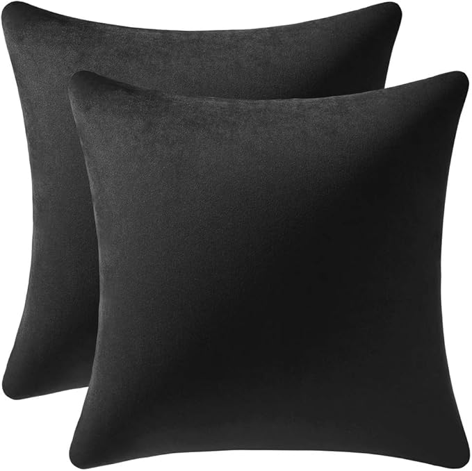 Euro Sham Covers 26x26 Black: Pack of 2 Cozy Soft Velvet Square Modern Luxury Decorative Throw Pillow Cases for Sofa Couch Living Room Bed Home Decor