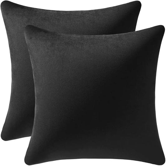 Euro Sham Covers 26x26 Black: Pack of 2 Cozy Soft Velvet Square Modern Luxury Decorative Throw Pillow Cases for Sofa Couch Living Room Bed Home Decor