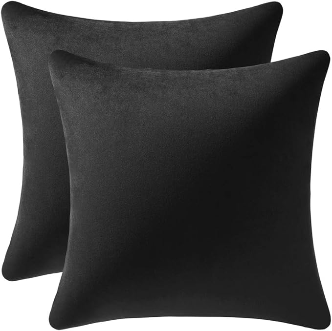 Throw Pillow Covers 20x20 Black: Pack of 2 Cozy Soft Velvet Square Modern Luxury Decorative Throw Pillow Cases for Sofa Couch Living Room Bed Home Decor