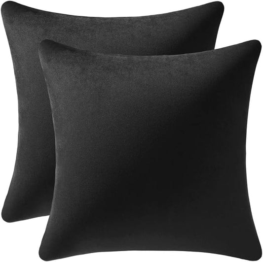 Throw Pillow Covers 20x20 Black: Pack of 2 Cozy Soft Velvet Square Modern Luxury Decorative Throw Pillow Cases for Sofa Couch Living Room Bed Home Decor