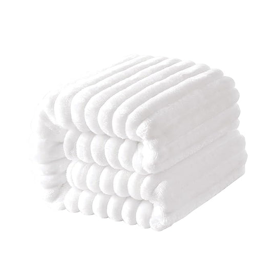 NTBAY Plush Flannel Oversized Baby Blanket, 50X60 Inches Soft and Warm Toddler Blanket with Striped Texture Nursery Bed Blanket for Stroller, Crib, Travel, Baby Gift, 50"x60", White