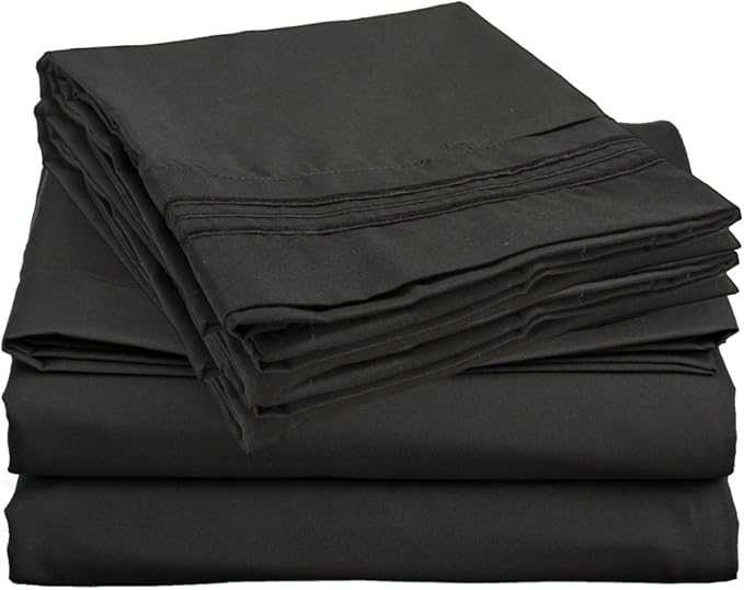 Clara Clark 1800 Series Bed Sheet Sets - Stay fit on Mattress with Elastic Straps at Corners - King, Black