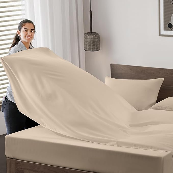 Maple&Stone Full Flat Sheet 6 Pack,Premium Soft & Breathable,Brushed Microfiber Fabric,Anti-Shrinkage & Non-Fading,Bulk Flat Sheets Only Full Size(Beige)
