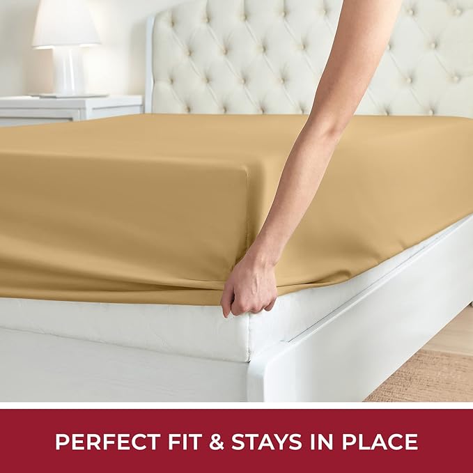Mellanni Twin XL Fitted Sheet - Iconic Collection Bedding Sheets with up to 16 inch Deep Pocket - Soft & Cooling - Fade & Stain Resistant - 1 PC (Twin XL, Gold)