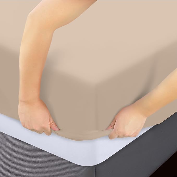 Utopia Bedding Twin Fitted Sheets - Bulk Pack of 2 Bottom Sheets - Soft Brushed Microfiber - Deep Pockets - Shrinkage & Fade Resistant - Easy Care (Twin, Beige)