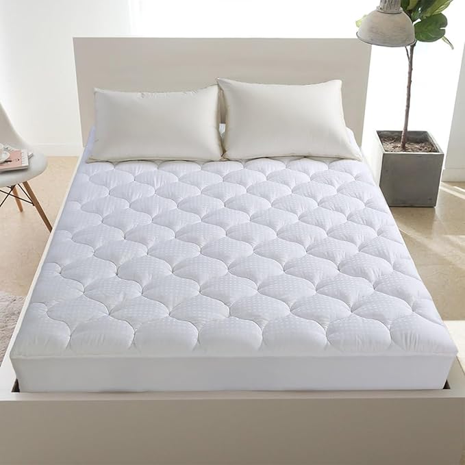 LEISURE TOWN Cotton California King Mattress Pad Fitted Quilted Mattress Cover Pillow Top Mattress Topper Cooling Soft Breathable Mattress Protector,8-21 Deep Pocket,Machine Washable(72x84 White)