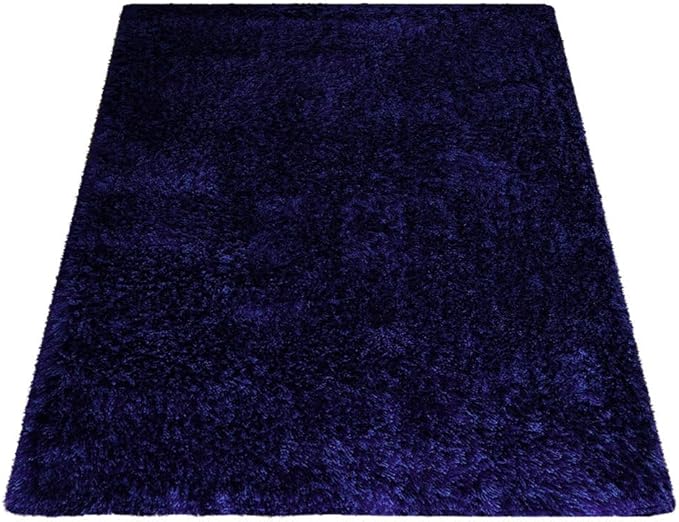 Hand Tufted SHAG Polyester ECO-Friendly Area Rugs - 5'x8', Rectangle, Blue, Solid Plain Design, High Pile Thick Handmade Anti Skid Area Rugs for Living Room, Bed Room K00111
