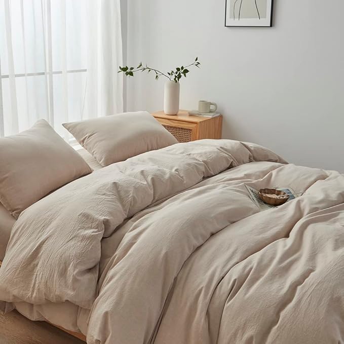 FACE TWO FACE Bedding Duvet Cover Set100% Washed Cotton Duvet Cover Linen Like Textured Breathable Durable Soft Comfy (California King, Tannish Linen Grey)