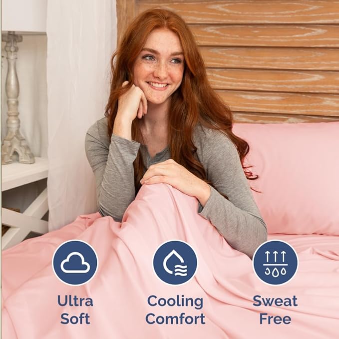 Short Queen RV Size 4 Piece Sheet Set - Comfy Breathable & Cooling Bed Sheets Set - Hotel Luxury Bedding for Women, Men, Kids, Teens, Boys & Girls - Deep Pockets & Ultra-Soft - Oeko-Tex - Baby Pink