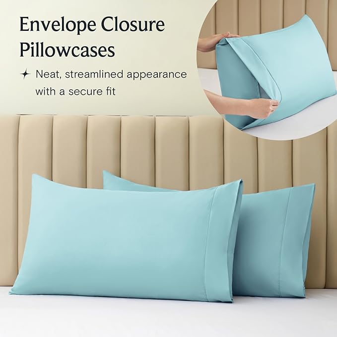LuxClub 4 PC Full Size Sheet Set Deep Pockets 18" Wrinkle Free Cooling Sheets Machine Washable Hotel Bedding Silky Soft - Aqua Full