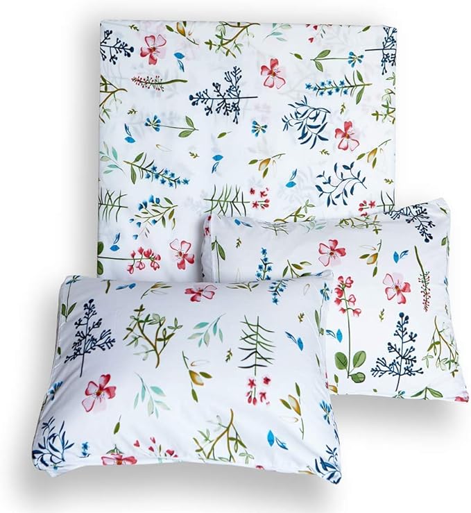 feelyou Floral Duvet Cover Set Queen Vivid Flowers Bedding Set for Kids Girls Teens Women Pastoral Plants Branches Print Quilt Cover Set Polyester White Green Comforter Cover With 2 Pillow Shams, 3Pcs