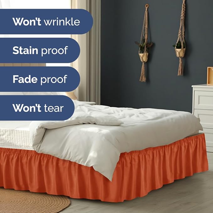 Wrap Around Dust Ruffle Bed Skirt - Terracotta - Twin/Twin XL Size Beds w/ 15 Inch Drop - Easy Fit Elastic - Adjustable Pleated Bedskirt w/Brushed Fabric - Wrinkle Free, Women, Men, Kids & Teens