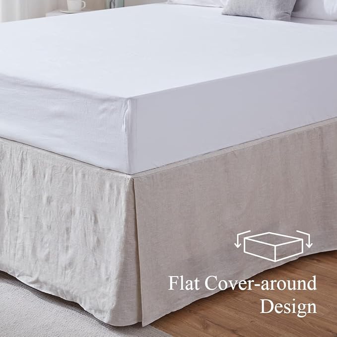 Simple&Opulence Belgian Linen Bed Skirt with Classic 14 inch Tailored Drop Dust Ruffle, Easy Fit Breathable Premium Natural Flax- Basic Linen, Twin